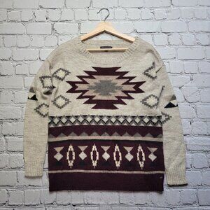 AEO American‎ Eagle Outfitters Wool Blend Brown Tribal Pattern Knit Sweater Sz S